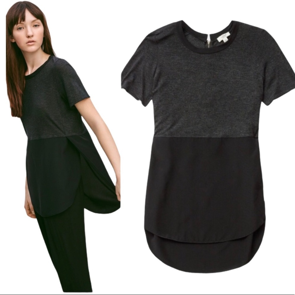 ARITZIA WILFRED Quiet Luxury Capucine Tunic Blouse Back Keyhole Grey Black XS